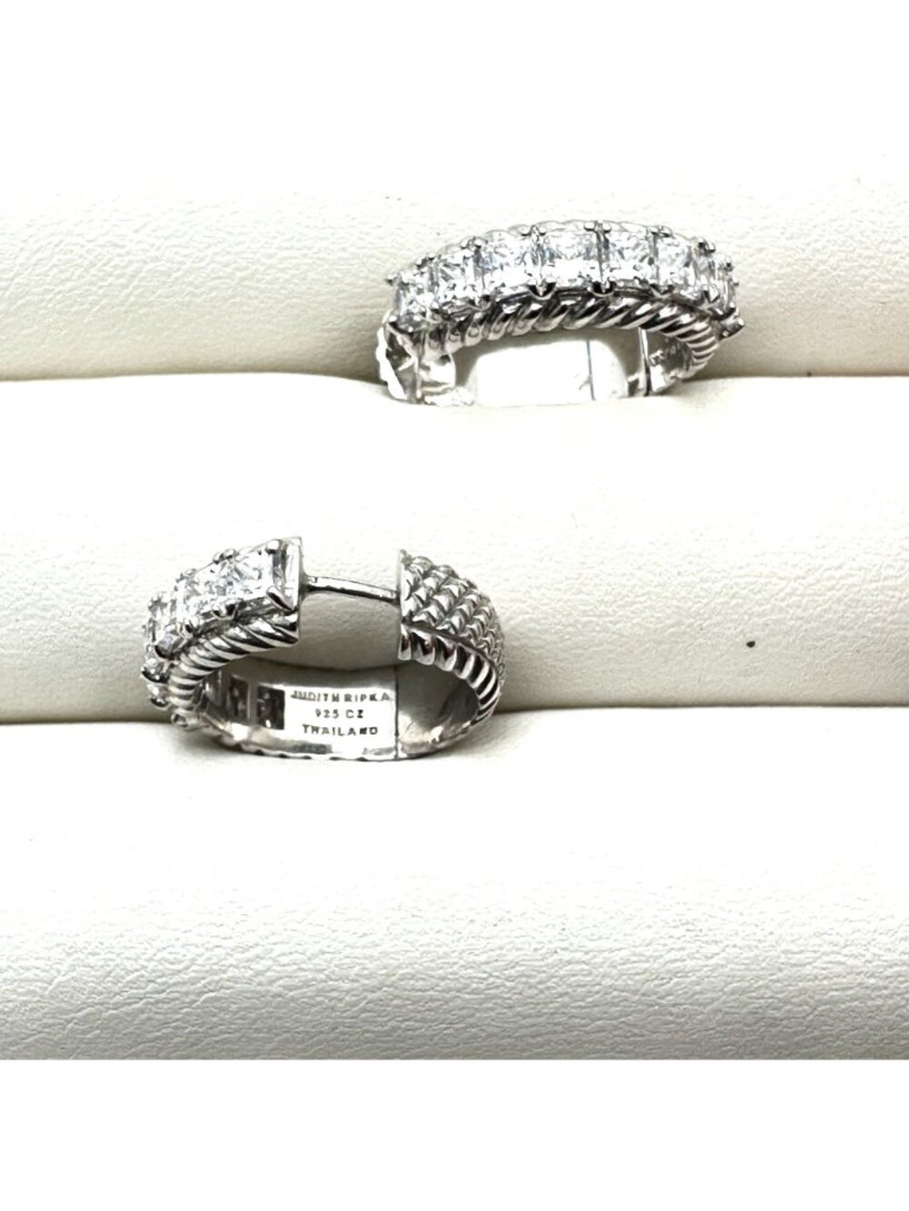 Judith Ripka Sterling Silver Diamonique Cubic Zircon 1" Pierced Hoop Earrings - Picture 3 of 4